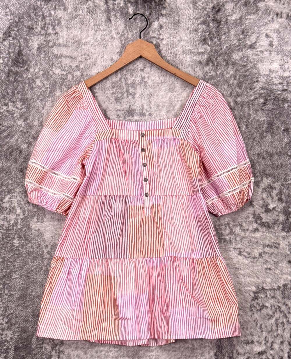 Maeve Top XS Womens Anthropologie Pink Striped Cotton Tiered Tunic